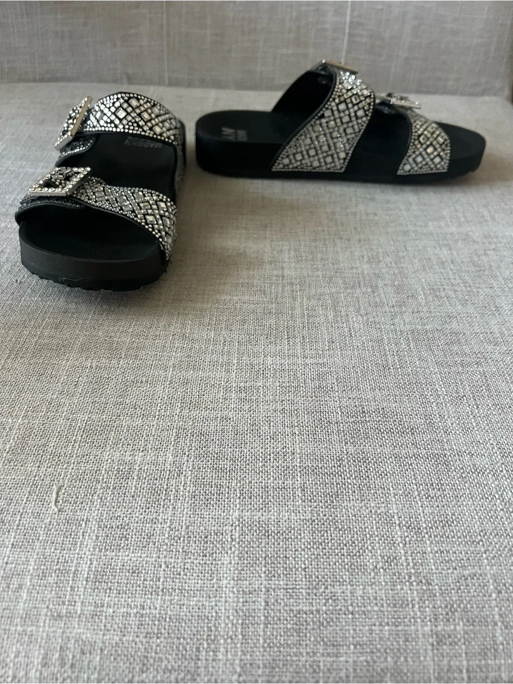 Madden NYC Girls' 2 Black Jeweled Double-Buckle casual princess Slide Sandals